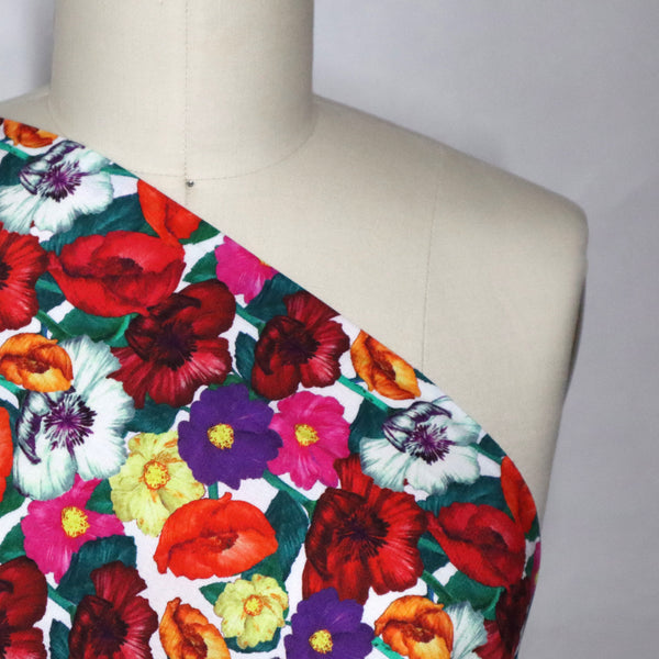 Artlux ~ 'Damson' Multi | White Marocaine Viscose Crepe ~ Made in Italy *Clearance Sale 30% Off